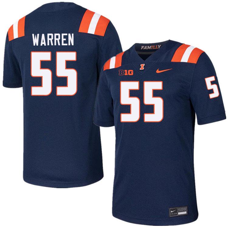 Men #55 Jeremiah Warren Illinois Fighting Illini College Football Jerseys Stitched-Navy